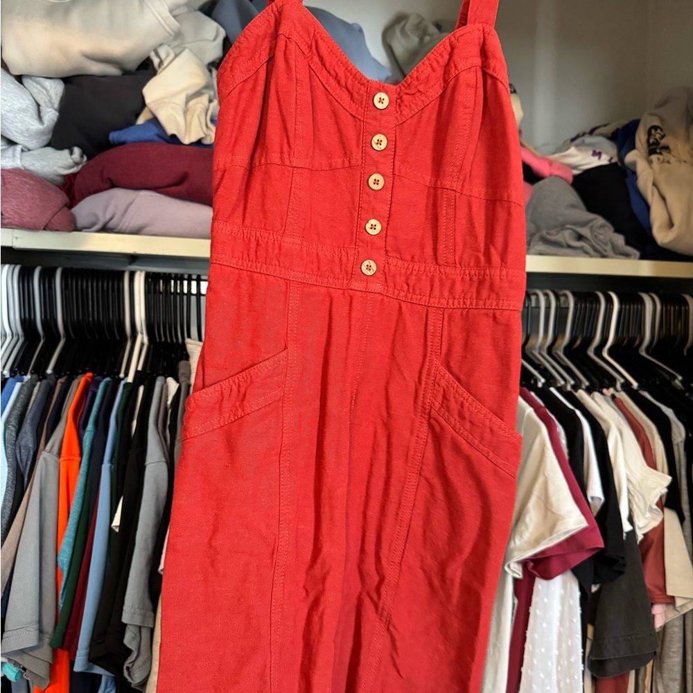 Red Button-Front Dress